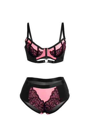 SUBBLIME - 955588 ROSA LACKLEDER MESH ZIPPER BH SET L/XL - Sexy Dessous-Set