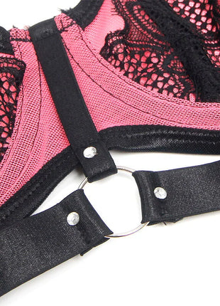SUBBLIME - 955588 ROSA LACKLEDER MESH ZIPPER BH SET L/XL - Sexy Dessous-Set