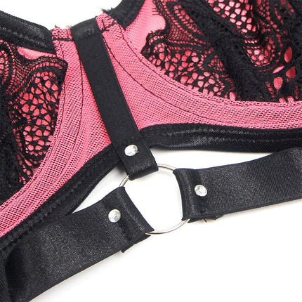 SUBBLIME - 955588 ROSA LACKLEDER MESH ZIPPER BH SET L/XL - Sexy Dessous-Set