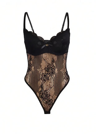 SUBBLIME – 955618 Spitzen-Bodysuit mit Push-Up & Schritt mit Verschluss - Bodys