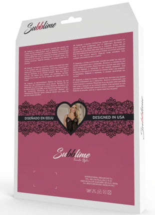 Pink und schwarze spitzen-lingerie verpackung für sublime babydoll mit weißen floralen spitzen und lila akzenten