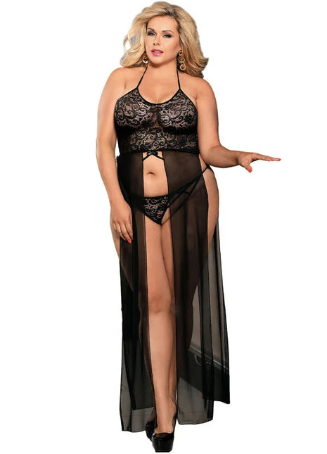 Subblime Black Lace Kleid-Top & Tanga Set – Eleganz & Komfort für Queen Plus