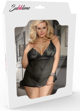 Subblime Black Lace Kleid-Top & Tanga Set – Eleganz & Komfort für Queen Plus