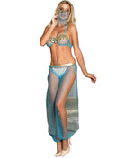 Sheer türkisfarbenes mesh dessous-set mit goldenen verzierungen und passendem gesichtsveil im indischen stil s m