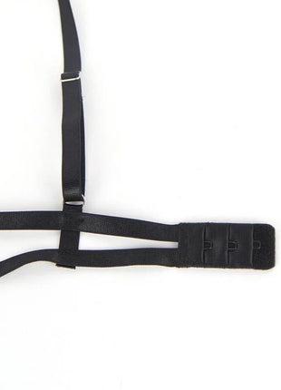 Schwarzer elastischer strap mit verstellbarer schnalle und doppelverschluss für sublime dessous-set bh und string
