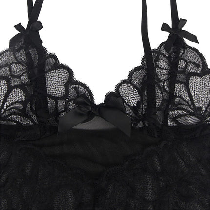 SUBBLIME - ELEGANTES BABYDOLL MIT FLORALEM SPITZENDESIGN IN SCHWARZ - Babydoll
