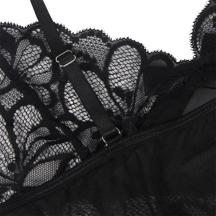 SUBBLIME - ELEGANTES BABYDOLL MIT FLORALEM SPITZENDESIGN IN SCHWARZ - Babydoll