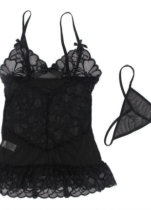 SUBBLIME - ELEGANTES BABYDOLL MIT FLORALEM SPITZENDESIGN IN SCHWARZ - Babydoll