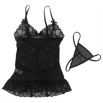 SUBBLIME - ELEGANTES BABYDOLL MIT FLORALEM SPITZENDESIGN IN SCHWARZ - Babydoll