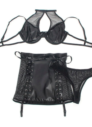SUBBLIME - LEDER-BH UND ROCK-SET - SCHWARZ - Sexy Dessous-Set