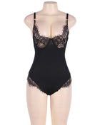 Schwarzer bodycon teddy mit spitzenbesatz und floraler stickerei sowie verstellbaren schulterriemen von subblime queen plus