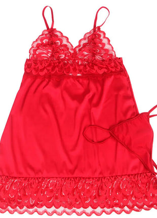SUBBLIME - SATIN-BABYDOLL MIT SPITZE ROT - Babydoll