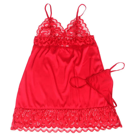 SUBBLIME - SATIN-BABYDOLL MIT SPITZE ROT - Babydoll
