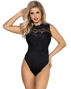 Schwarzer spitzenbody subblime teddy opaque s m mit hohem kragen und filigranen floralen details