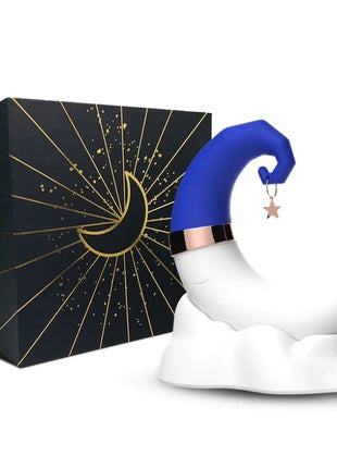Weißes crescent moon klitoris sauger mit blauem zaubererhut und goldner verzierung von SWEETMOON