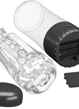 Tamara vibecup realistischer männer-masturbator schwarz mit klarem zylindrischem gehäuse und integrierten led-lichtern