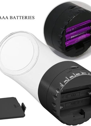 Schwarzer realistischer männer-masturbator tamara vibecup mit transparenter batteriefachhülle und drei lila aaa-batterien