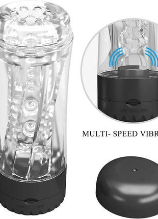 Tamara vibecup realistischer männer-masturbator schwarz mit transparentem zylindrischem gehäuse und vibrationsmechanismus