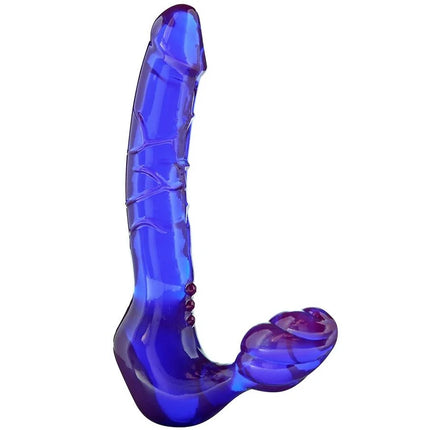 Toyjoy becken sie sich über ihren freund ist ein durchsichtiges blaues silikonspielzeug mit drei roten perlen und gebogenem design