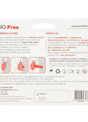 UNIQ - FREE LATEXFREIE KONDOME MIT SCHUTZRING 3 EINHEITEN - Kondome