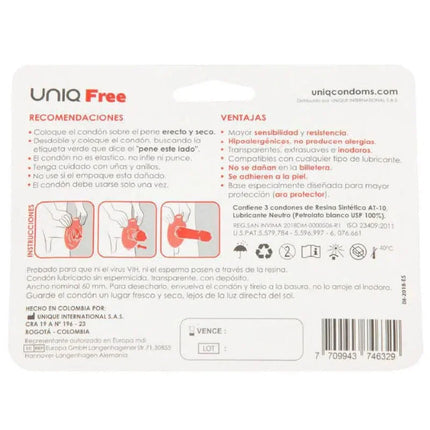UNIQ - FREE LATEXFREIE KONDOME MIT SCHUTZRING 3 EINHEITEN - Kondome