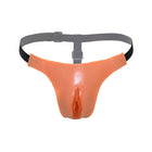 Oranger silikon vaginaltrainer alter ego mit grauen und schwarzen verstellbaren riemen offener vagina string hidden desire
