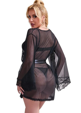 Verführerischer Spitzen-Mantel in Schwarz - Transparent und Elegant - Peignoir