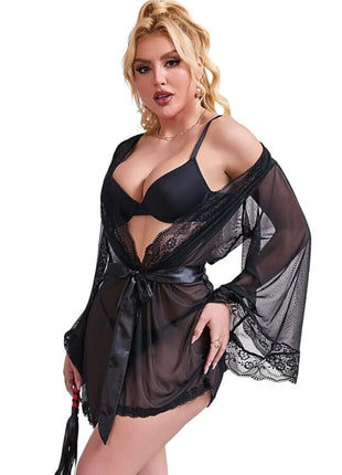 Verführerischer Spitzen-Mantel in Schwarz - Transparent und Elegant - Peignoir