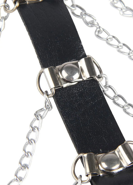 Verführerisches Leder-Brustharness mit Ketten - Schwarz Einheitsgröße - Brust-Harness