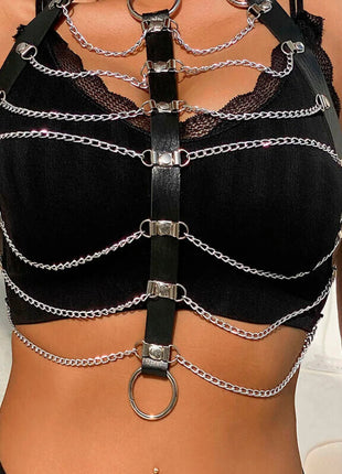 Verführerisches Leder-Brustharness mit Ketten - Schwarz Einheitsgröße - Brust-Harness