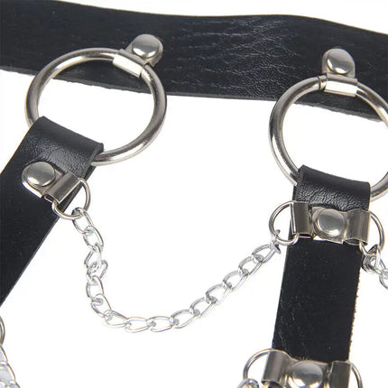 Verführerisches Leder-Brustharness mit Ketten - Schwarz Einheitsgröße - Brust-Harness