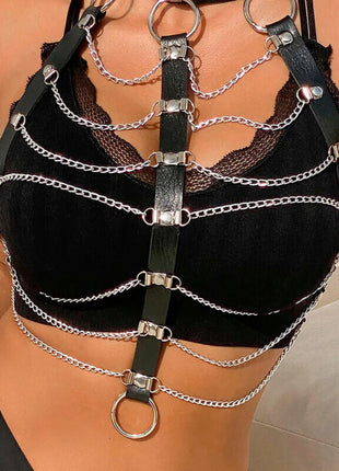 Verführerisches Leder-Brustharness mit Ketten - Schwarz Einheitsgröße - Brust-Harness