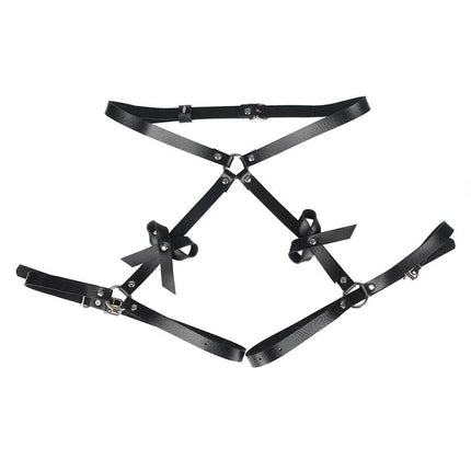 Verführerisches Leder Harness Schwarz - Einheitsgröße für Taille & Bein - Gürtel-Harness
