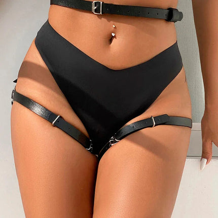 Verführerisches Leder Harness Schwarz - Einheitsgröße für Taille & Bein - Gürtel-Harness