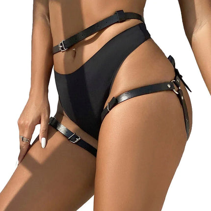 Verführerisches Leder Harness Schwarz - Einheitsgröße für Taille & Bein - Gürtel-Harness