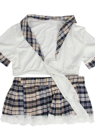 Verführerisches Schulmädchen-Set: Top & Karo-Rock - Schulmädchen-Kostüm