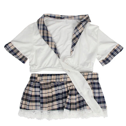 Verführerisches Schulmädchen-Set: Top & Karo-Rock - Schulmädchen-Kostüm