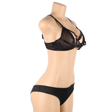 Verführerisches Set: Transparenz-BH & Streifen-Slip - BH & Slip