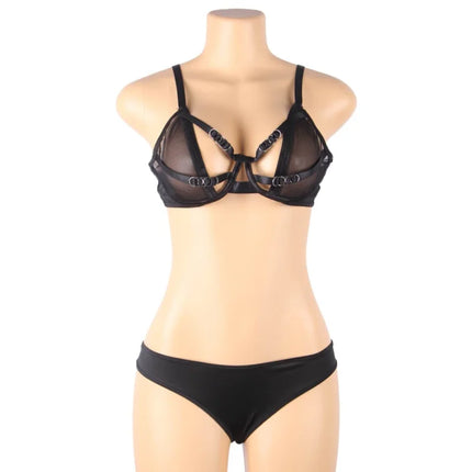 Verführerisches Set: Transparenz-BH & Streifen-Slip - BH & Slip