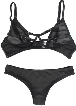 Verführerisches Set: Transparenz-BH & Streifen-Slip - BH & Slip