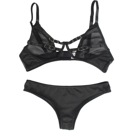 Verführerisches Set: Transparenz-BH & Streifen-Slip - BH & Slip