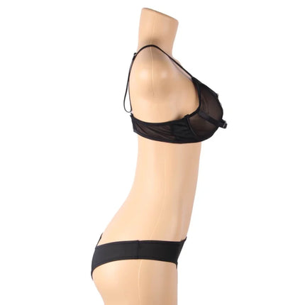 Verführerisches Set: Transparenz-BH & Streifen-Slip - BH & Slip