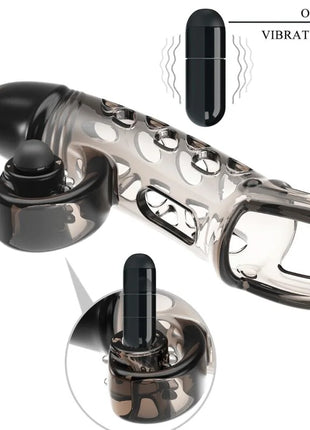 Verlängerte Lust - Elastischer Vibrationskäfig in Schwarz - Penishüllen mit Verlängerung