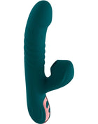 Teal silikon vibrator mit pinkem akzent und strukturierten rillen ergonomisch grün vibroluxus 20 modi saug erlebnis