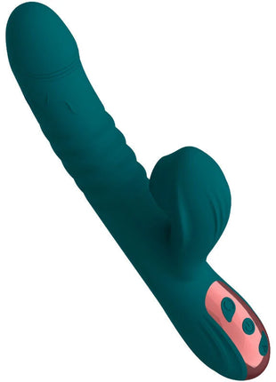 Ergonomisch grüner teal vibroluxus silikon vibrator mit rosa bedienfeld und drei knöpfen für saug-erlebnis