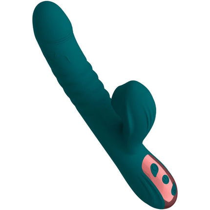 Ergonomisch grüner teal vibroluxus silikon vibrator mit rosa bedienfeld und drei knöpfen für saug-erlebnis