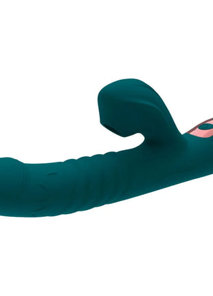 Teal silikon rabbit-style vibrator vibroluxus mit pinkem bedienfeld und drei tasten 20 modi saug-erlebnis ergonomisch grün