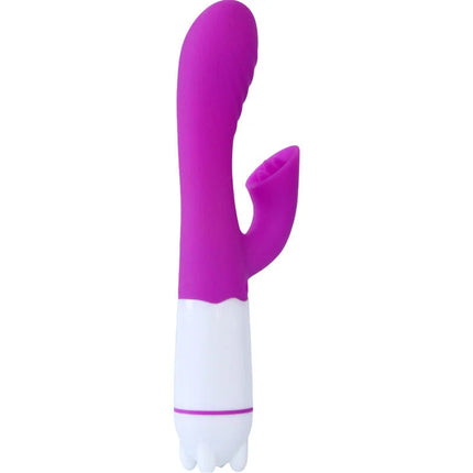 Vibrant lila und weiße silikonkaninchen-vibrator violette glücks-welle mit texturiertem griff und kussgefühl