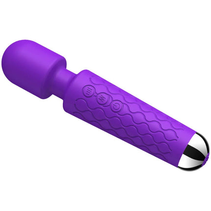 Violette sinnlichkeit luxuriöser massager und vibrator in lila silikon mit strukturierter griffzone und silberner metallspitze