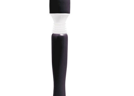 Schwarzer und weißer silikonummantelter wandvibrator mit strukturierter griffoberfläche von wanachi